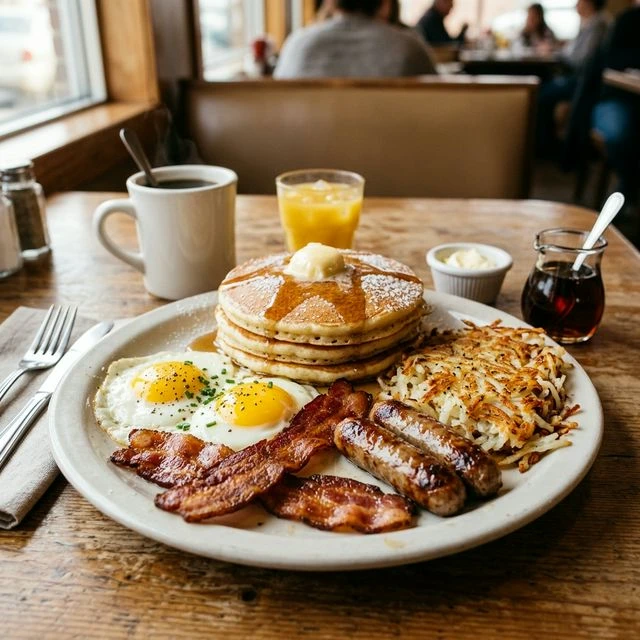 Denny's All-American Slam breakfast platter