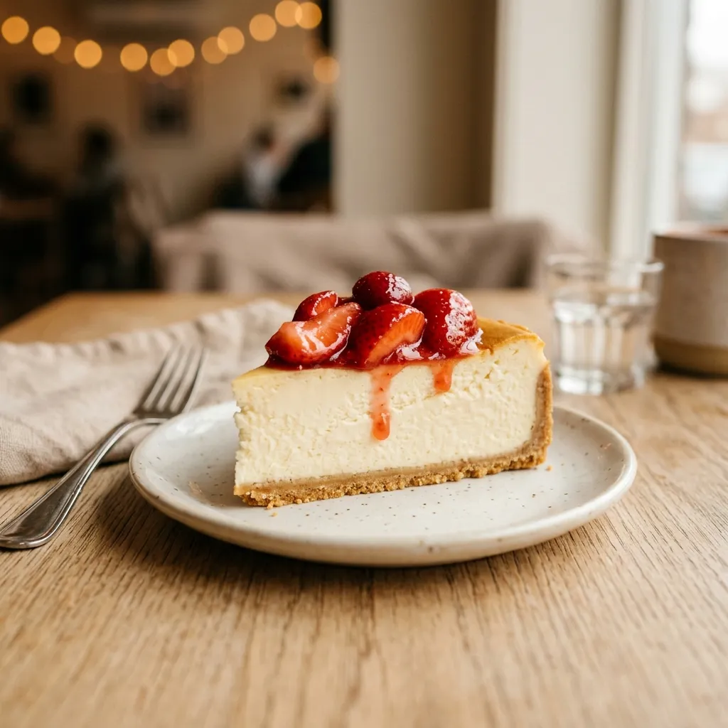 Denny's dessert menu New York style cheesecake slice on graham cracker crust