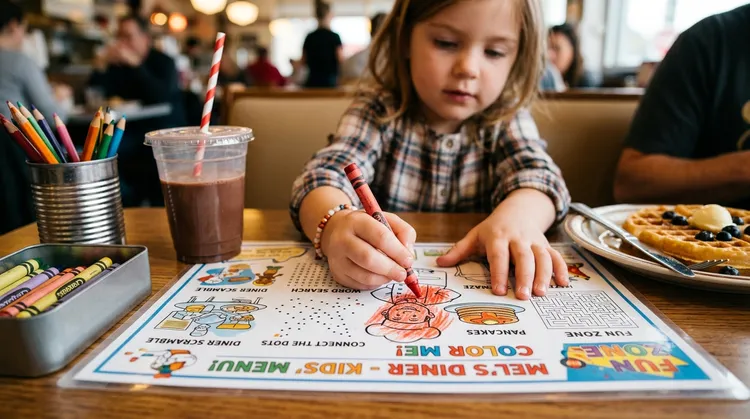 Denny's Kids Eat Free - Child coloring activity menu sheet