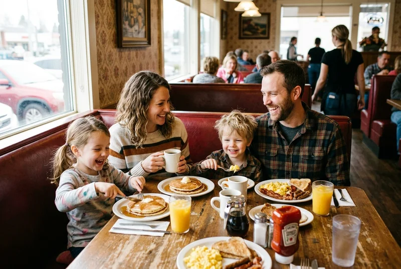 A family enjoying cheap dinner value meals at Denny's