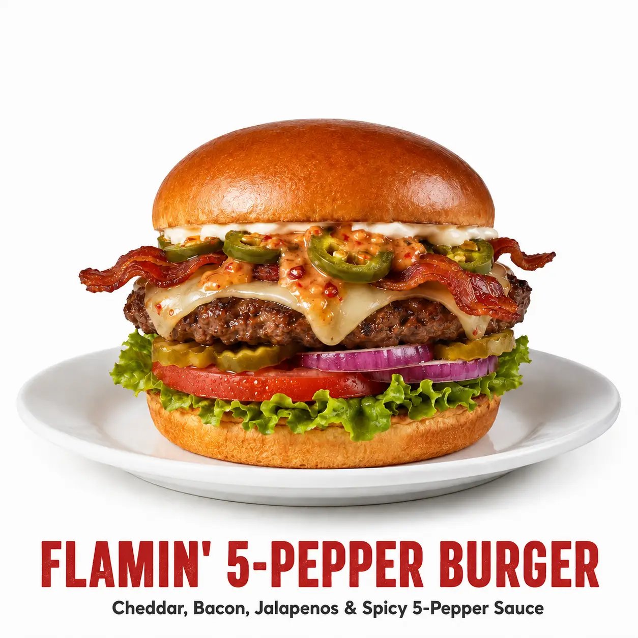 Denny's Flamin 5-Pepper Burger